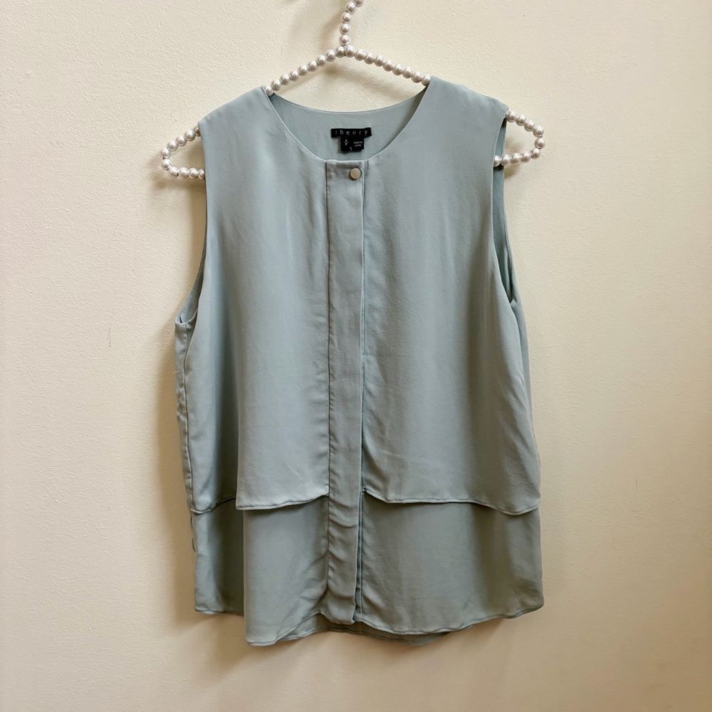 Theory 100% Silk Sleeveless Light Gray Blouse